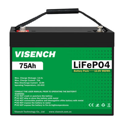 Visench 5000 βαθύ κύκλο 12V 75Ah Λίθιο σιδηροφωσφορικό μπαταρία Lifepo4 μπαταρία για κατασκηνωτές Rv Ηλιακό σύστημα ενέργειας