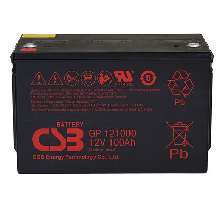 Η μπαταρία CSB GP121000 12V 100Ah Υψηλής απόδοσης επαναφορτιζόμενη μπαταρία με μολύβι χωρίς συντήρηση 12V 100Ah