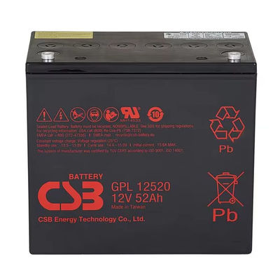 CSB μπαταρία GPL12520 12V 52Ah Σφραγισμένη μπαταρία μολύβδου και οξέος μακροχρόνια διάρκεια ζωής επαναφορτιζόμενη μπαταρία για UPS